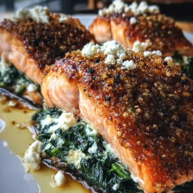 Crispy Stuffed Salmon with Spinach and Whipped Feta Recipe