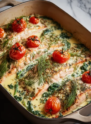 Deliciously Easy Creamy Boursin Salmon Bake Recipe